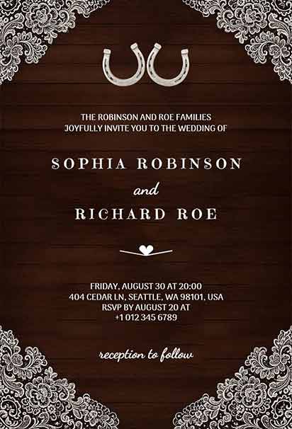 Rustic Wood Lace Country Luxury Wedding Invitation With Warm Wooden Textures And Elegant Vintage Lace Details
