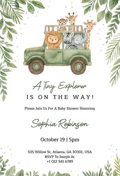 Safari Adventure Baby Shower Design Featuring Cute Wild Animals And Playful Jungle Elements