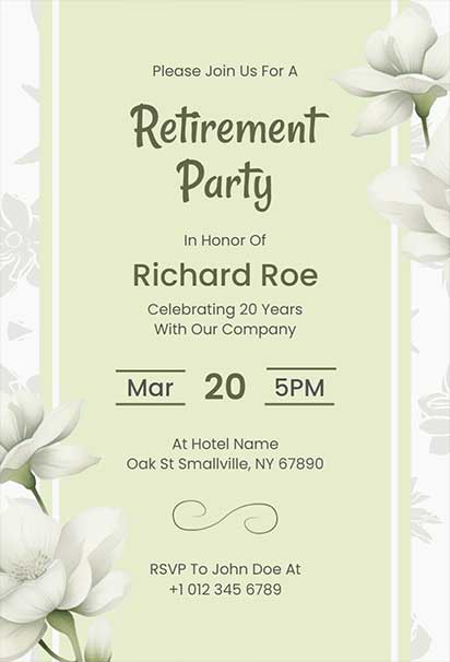 Serene Floral Company Event Retirement Celebration Invitation With Elegant Botanical Design And Calm Festive Theme