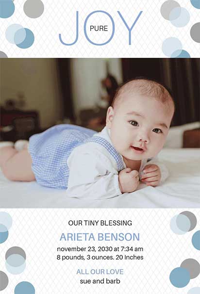 Soft Blue Joy Baby Announcement With Gentle Pastel Shades And Sweet Infant-Themed Illustrations