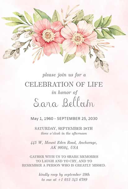 Soft Blush Botanical Celebration Of Life Design With Gentle Florals And Warm Pastel Accents
