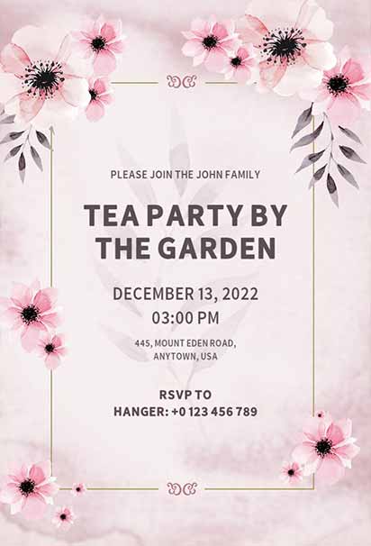 Soft Floral Garden Tea Party Invitation With Pastel Blooms And Elegant Vintage Charm
