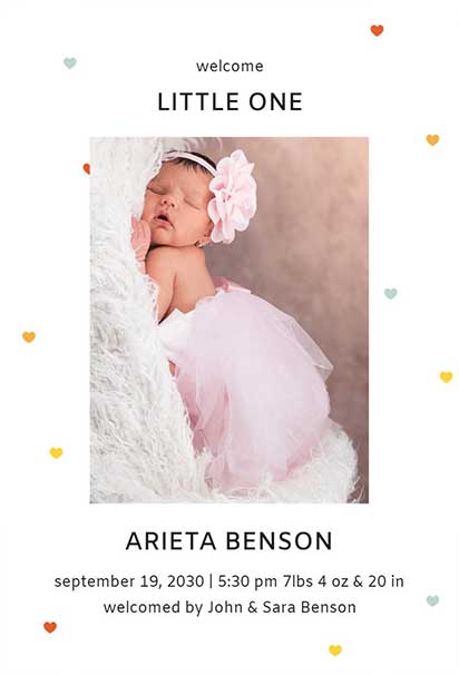 Soft Pastel Baby Girl Arrival Announcement With Gentle Pink Tones And Sweet Minimal Illustrations