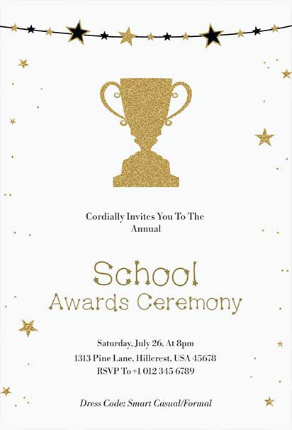 Sparkling School Award Ceremony Invitation With Golden Stars And Festive Accents