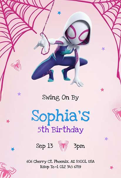 Spider Themed Birthday Party Invitation With Web Elements And Fun Superhero Vibes