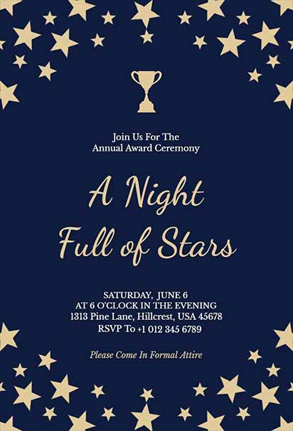 Starry Night Award Ceremony Invitation With Elegant Navy Blue And Gold Accents