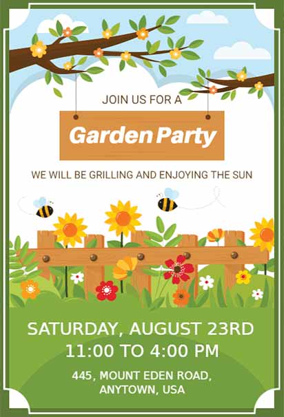 Sunny Garden Party Invitation With Vibrant Blooms And Warm Yellow Tones