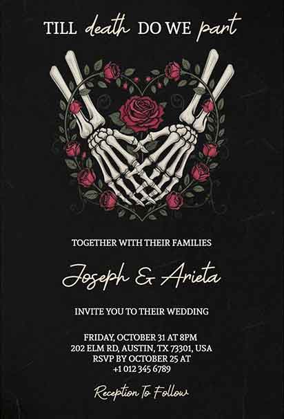 Till Death Do We Part Halloween Gothic Wedding Invitation With Dark Romantic Elements And Spooky Vintage Details