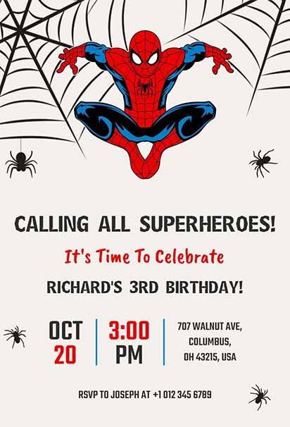 Vintage Comic Spiderman Birthday Invitation With Retro Artwork And Classic Superhero Style