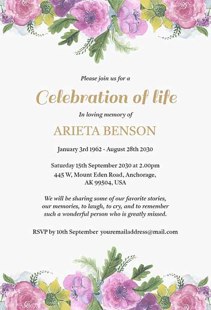 Watercolor Garden Celebration Of Life Design With Soft Florals And Peaceful Botanical Elements