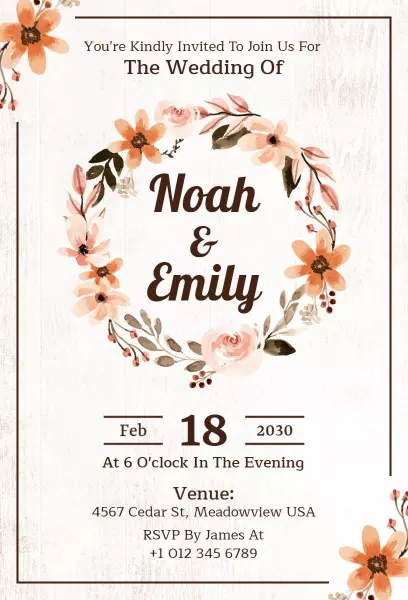 White Wood Floral Wedding Invitation