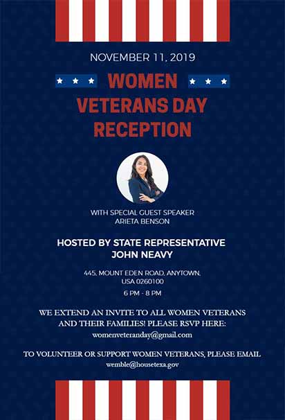 Women Veterans Day Celebration Invitation With Empowering Design And Patriotic Tribute Theme
