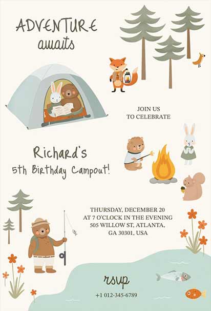 Woodland Creature Camping Birthday Party Design With Cute Forest Animals And Outdoor Adventure Elements
