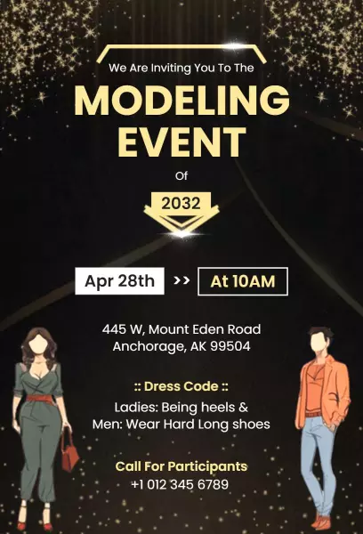 Yellow Glitter Modeling Event Invitation