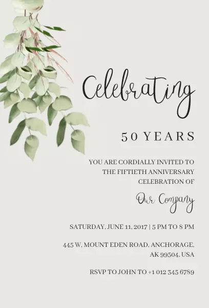 50th Company Anniversary Invitation