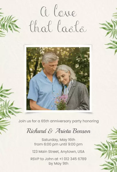 65th Wedding Anniversary Invitation