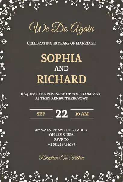 Classic Evening Vow Renewal Invitation template with elegant dark design
