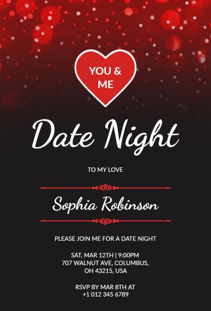classic you and me date night invitation template with clean and timeless elegant design