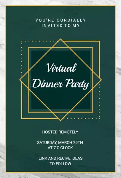 elegant green virtual party invitation template for online dinner gatherings