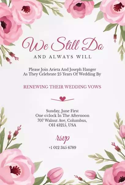 Floral Romance Vow Renewal Invitation template with garden-inspired florals