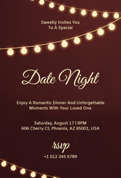 string lights romance date night invitation template with warm string lights for cozy evenings