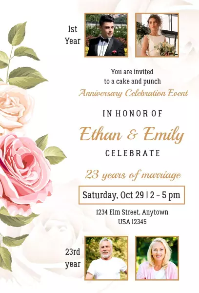 Beige Floral Anniversary Invitation