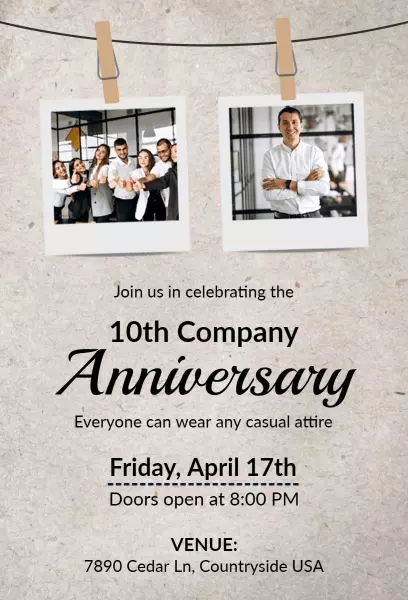 Beige Texture Polaroid Anniversary Invitation