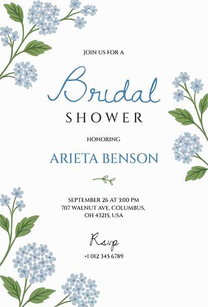 Blue Hydrangea Bridal Shower Celebration Invitation