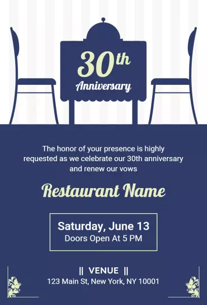 Blue Retro Anniversary Invitation