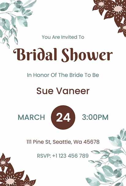 Brown Floral Bridal Shower Invitation