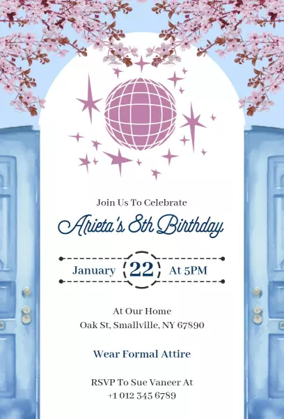 Cherry Blossom Flower Birthday Invitation