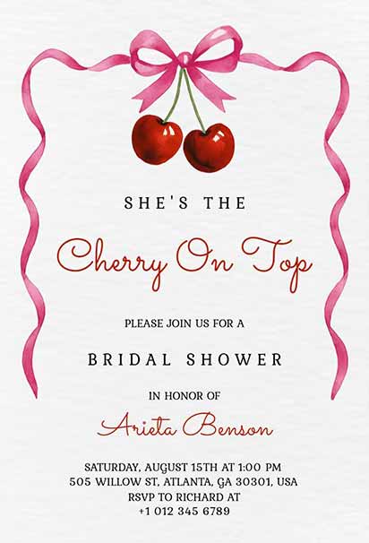 Cherry Themed Bridal Shower Invitation