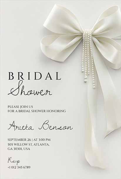 Classic White Bow Bridal Shower Invitation