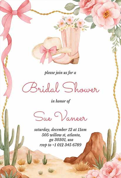 Cowgirl Hat and Boots Bridal Shower Invitation