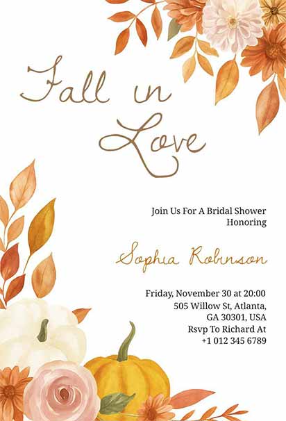 Fall Themed Bridal Shower Invitation