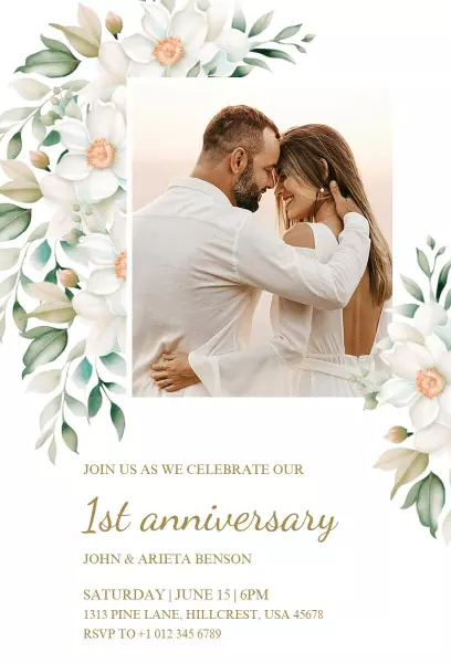Floral 1st Anniversary Invitation