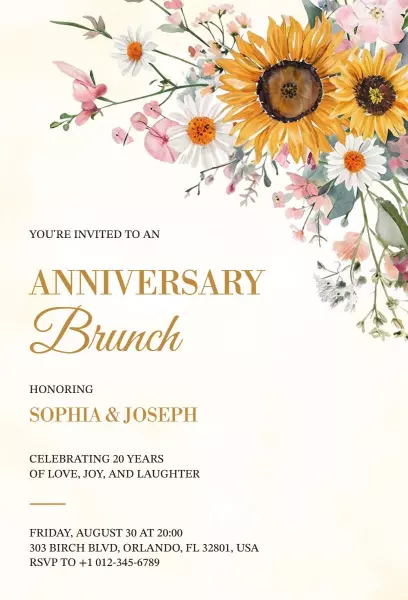 Floral Anniversary Brunch Celebration Invitation