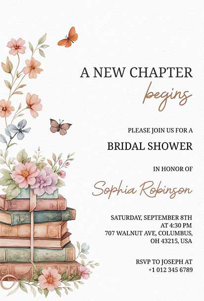 Floral Stack of Books Bridal Shower Invitation