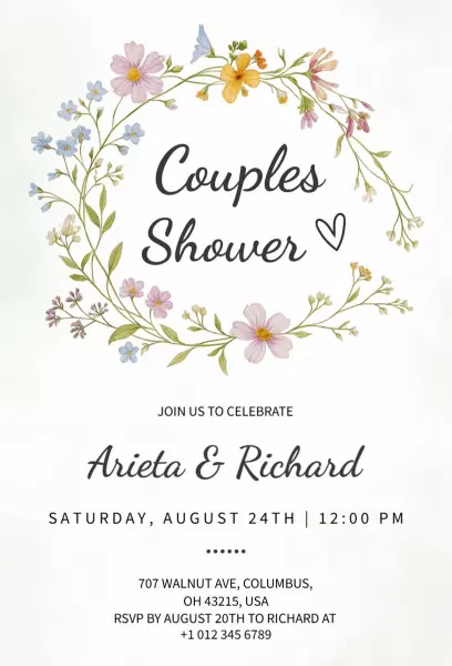 Floral Wreath Couple Shower Invitation
