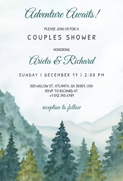 Forest Theme Couple Shower Invitation