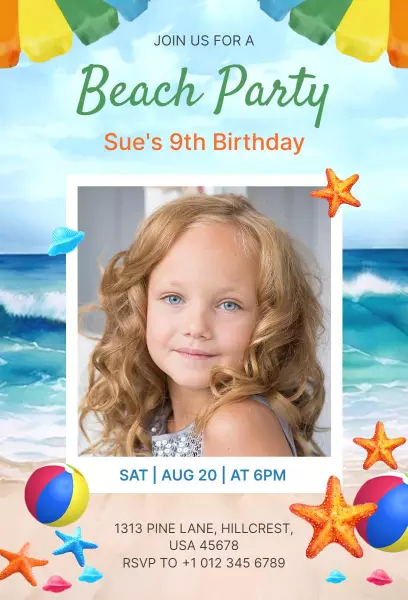 Fun Beach Birthday Party Invitation