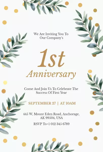 Glitter Dot Floral 1st Anniversary Invitation
