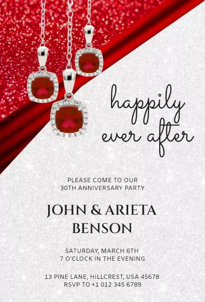 Glitter Ruby 30th Wedding Anniversary Invitation