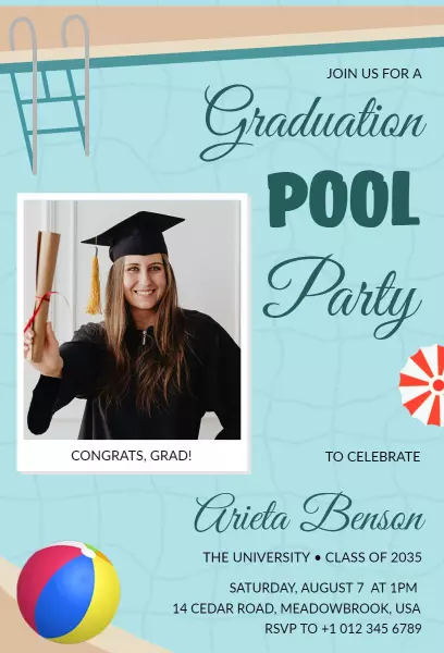 Graduation Pool Party Celebration Invitation