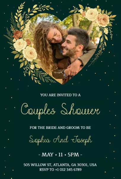 Green and Gold Couple Shower Invitation