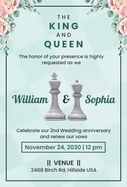 Green Floral Anniversary Invitation