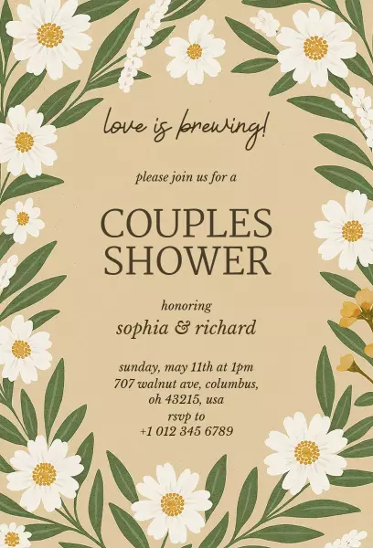 Greenery Border Couple Shower Invitation