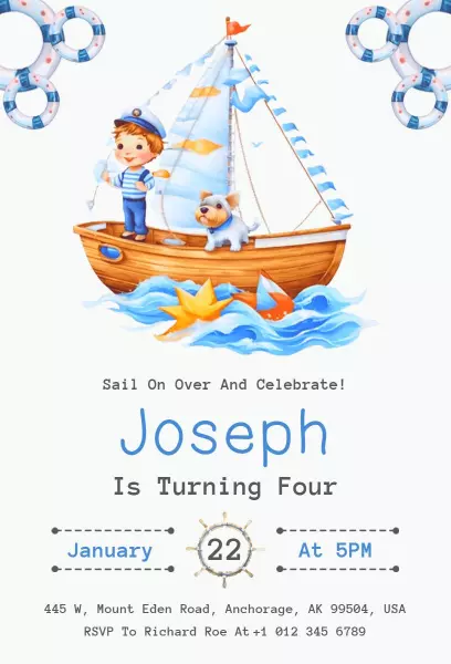 Nautical 4th Birthday Invitation
