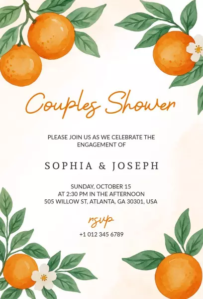 Orange Themed Couple Shower Invitation