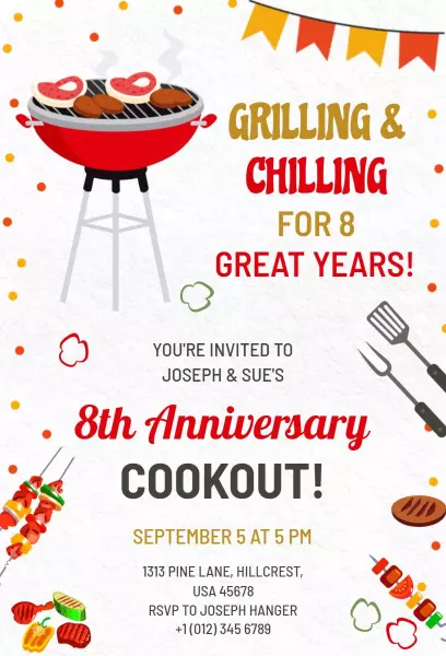 Outdoor Cookout 8th Anniversary Party Invitation